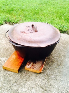Dutch oven before - notice the massive discoloration of the lid and pot